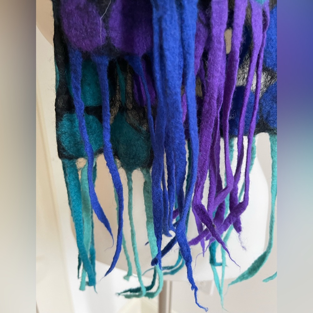 Colorful Polka Dot Felted Wool Scarf - Purple, Teal, Orange and Black - Picture 6 of 8